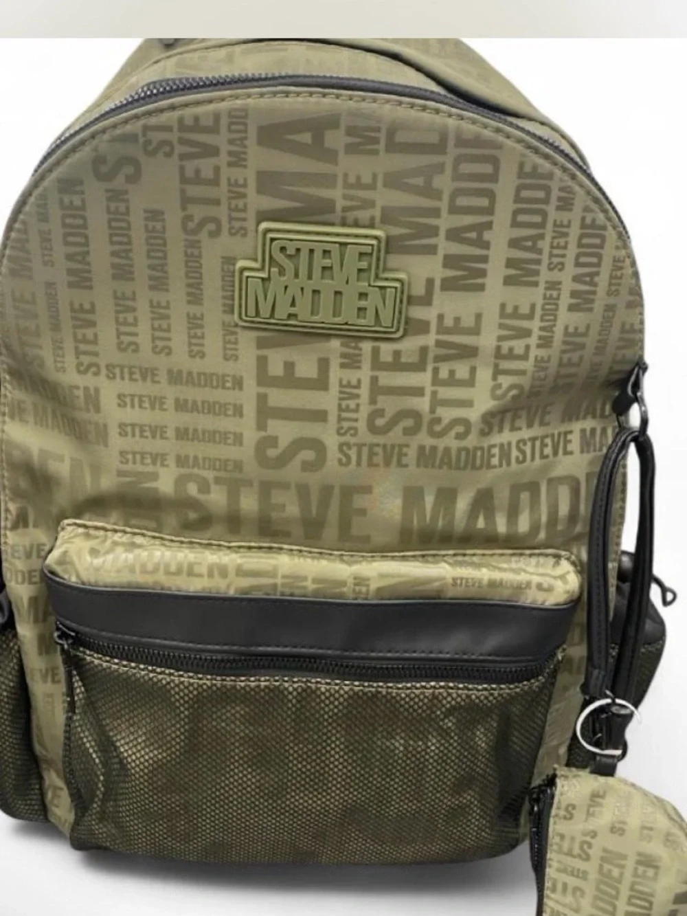 Steve Madden Olive Logo Print Backpack with Black Trim